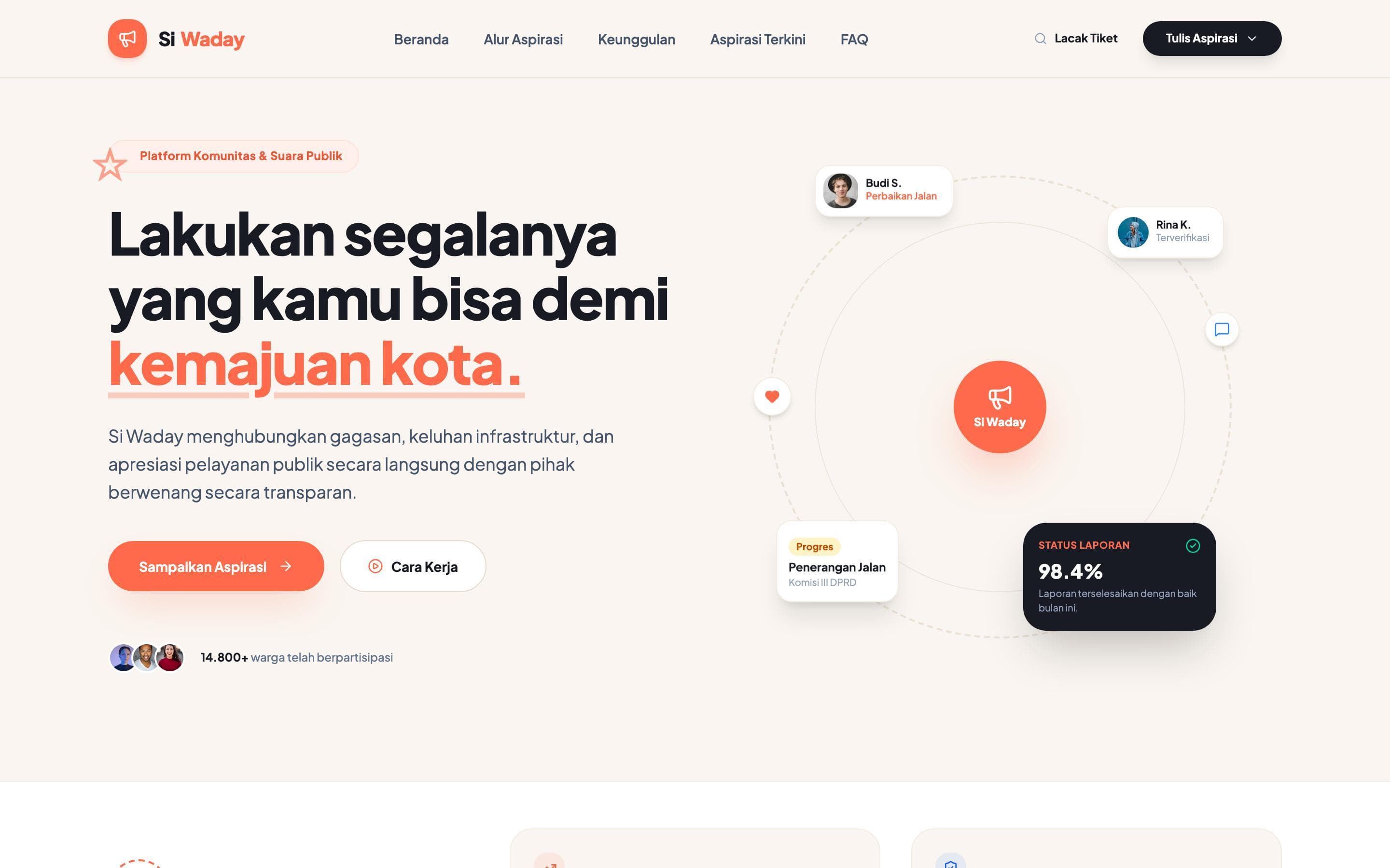 Tangkapan layar halaman utama platform Si Wadai — aspirasi & aduan masyarakat DPRD
